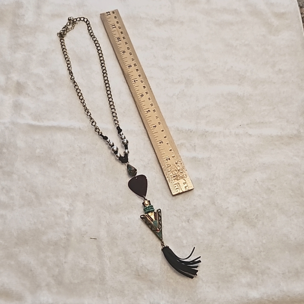 New! Guitar Pick Native Style Necklace 15 inches long top to bottom